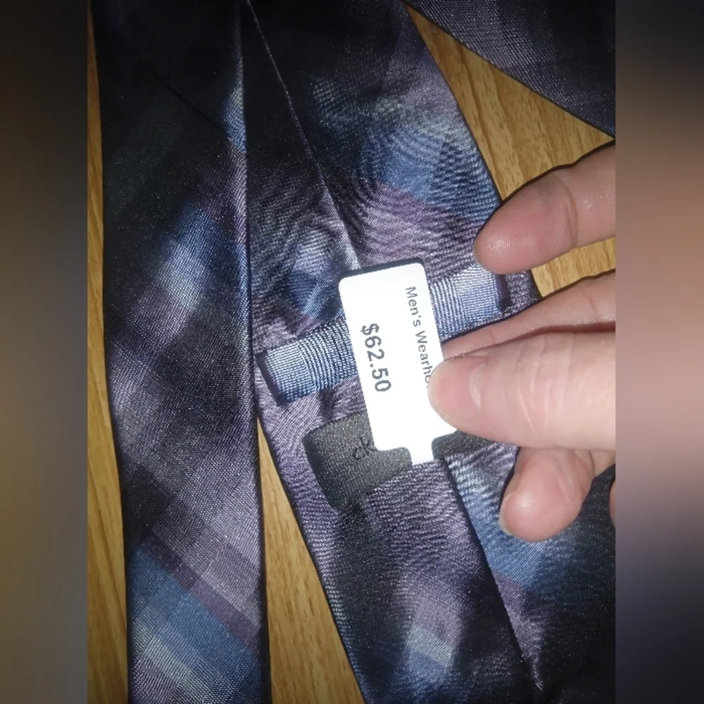 Calvin Klein Purple Blue Plaid 100% Silk Extra Long Neck Tie